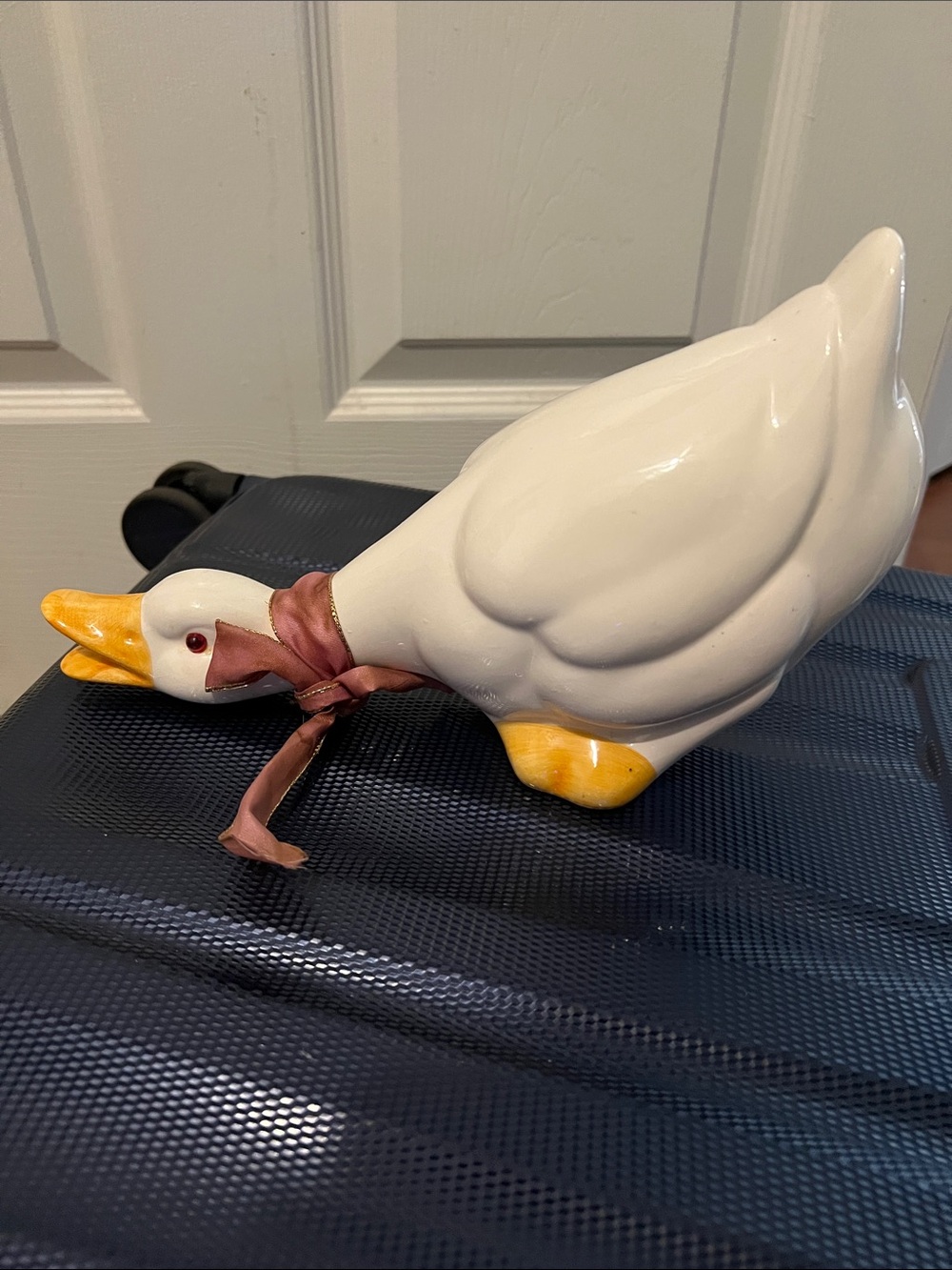 Ceramic White Duck Figurine with Yellow Beak and Feet